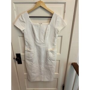 Talbots Women's Vintage White‎ Square Neck Dress Bow Pockets Lined Size 8P